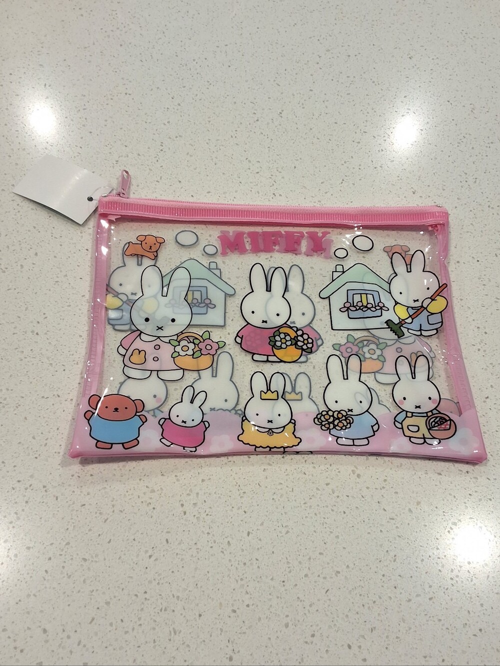 Miffy Clear Mesh Zipper Pouch Organizer- Cute & Functional Storage Bag, Pink